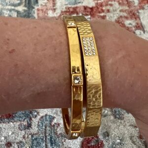 Brighton Meridian Zenith Station Hammered Gold Crystal Bangle Stack Bracelet